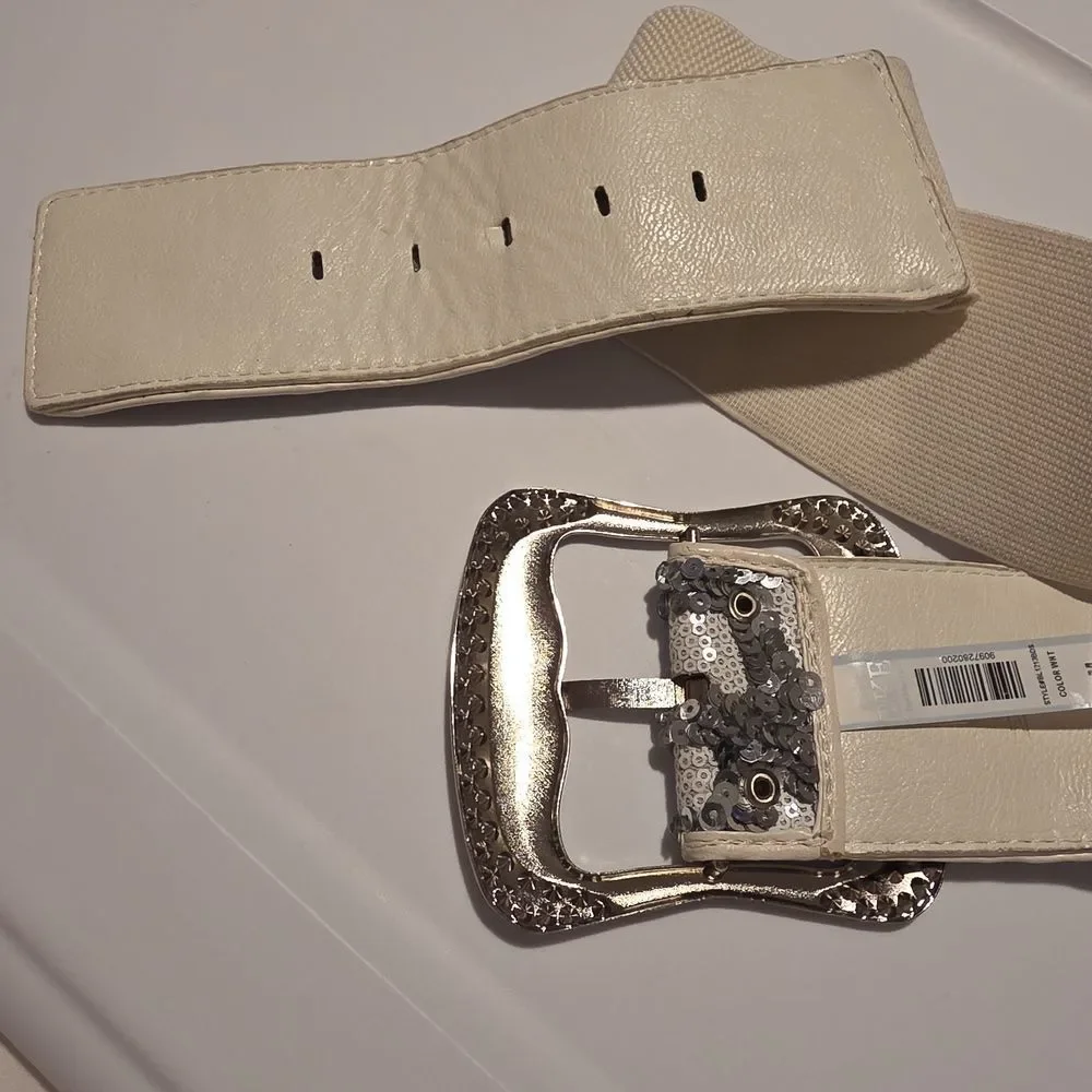 Elegant Silver and Off White Wide Sequin Belt 24